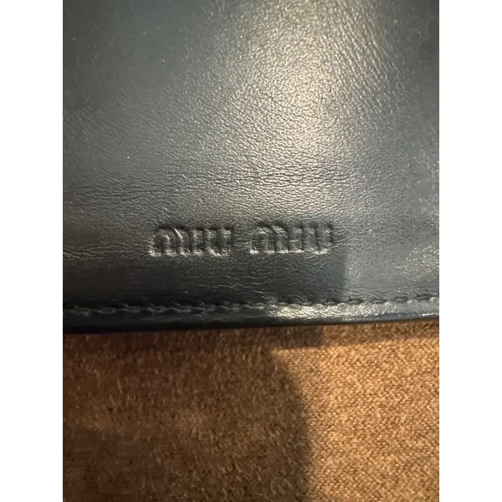 Miu Miu Croc-Embossed Leather Continental Wallet Black w Gold Hardward